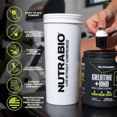NutraBio Creatine + HMB- Monohydrate 8.5 Ounce (Pack of 1), No Color