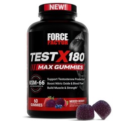 Force Factor Test X180 Max Gummies, 60 Count (Pack of 1), Ksm-66 Ashwagandha