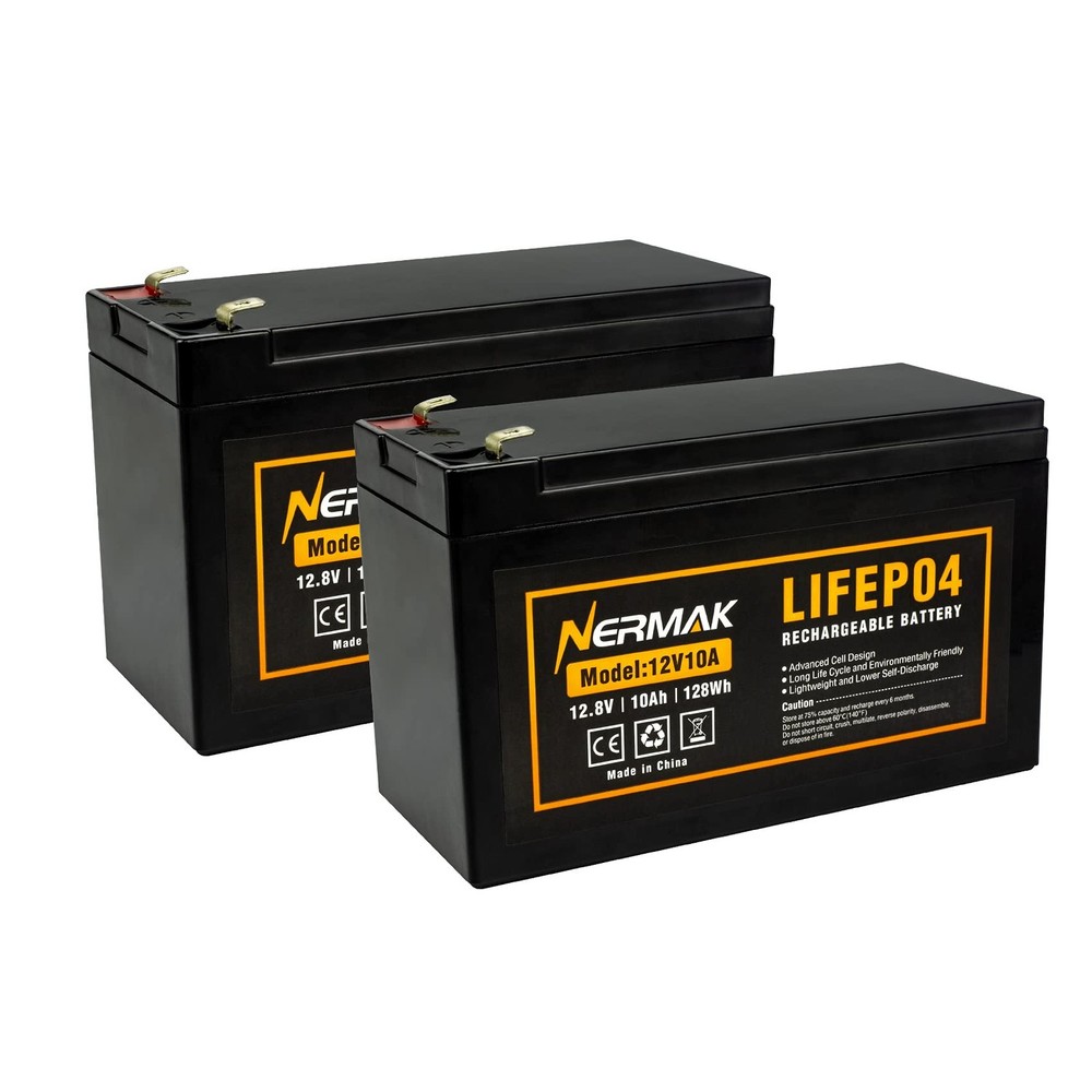 Nermak 2 Pack 12V 10Ah Lithium Ion LiFePO4 Deep Cycle Battery, 2000+ Cycles…