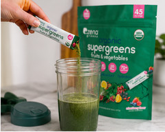Zena USDA Organic Supergreens Fruits & Vegetables Powder, 45 Stick Packets