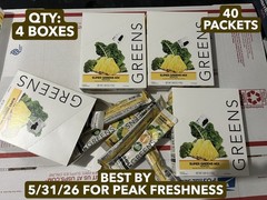 4-BOX LOT (40 PACKETS ) CLEAN SIMPLE EATS Super Greens Powder Tropical Drink