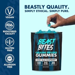 1-3 PACKS-Beast Bites Creatine Infused Gummies Sweet Blue Raspberry – 30 Serving
