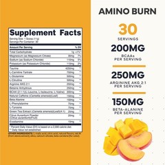 Type Zero Amino Burn (Peach Mango) 30 Servings – Pre Workout with Vegan BCAAs