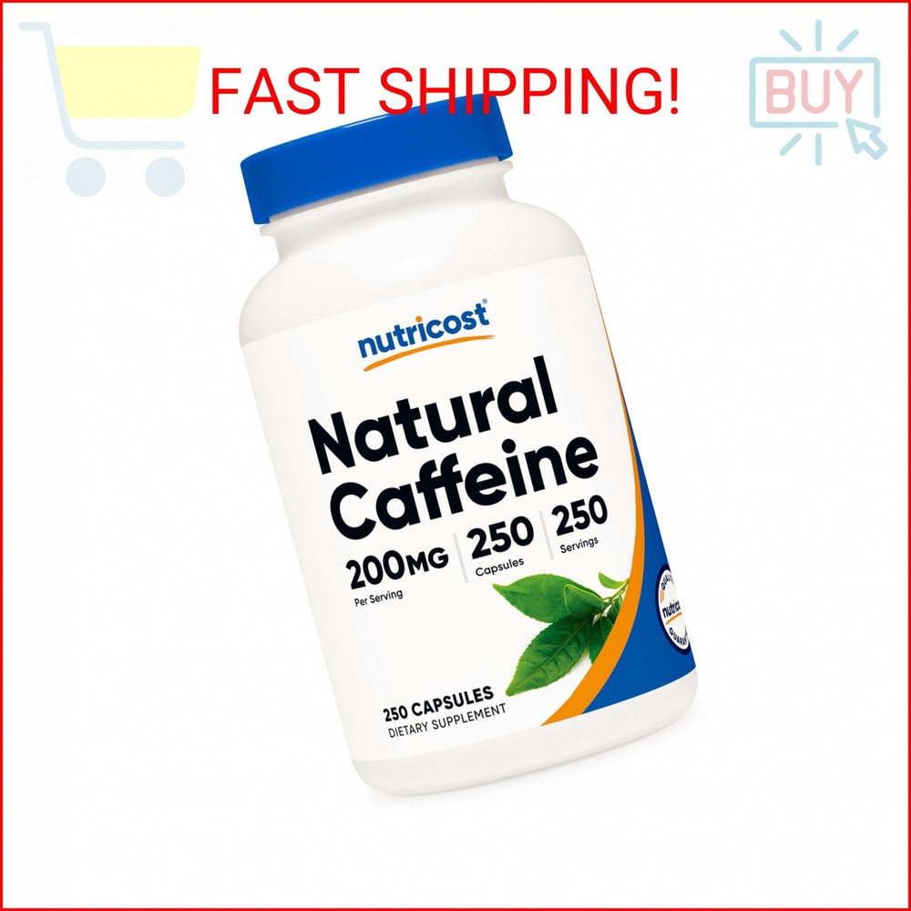 Nutricost Natural Caffeine 200mg, 250 Vegetarian Capsules – Gluten Free, Non-GMO