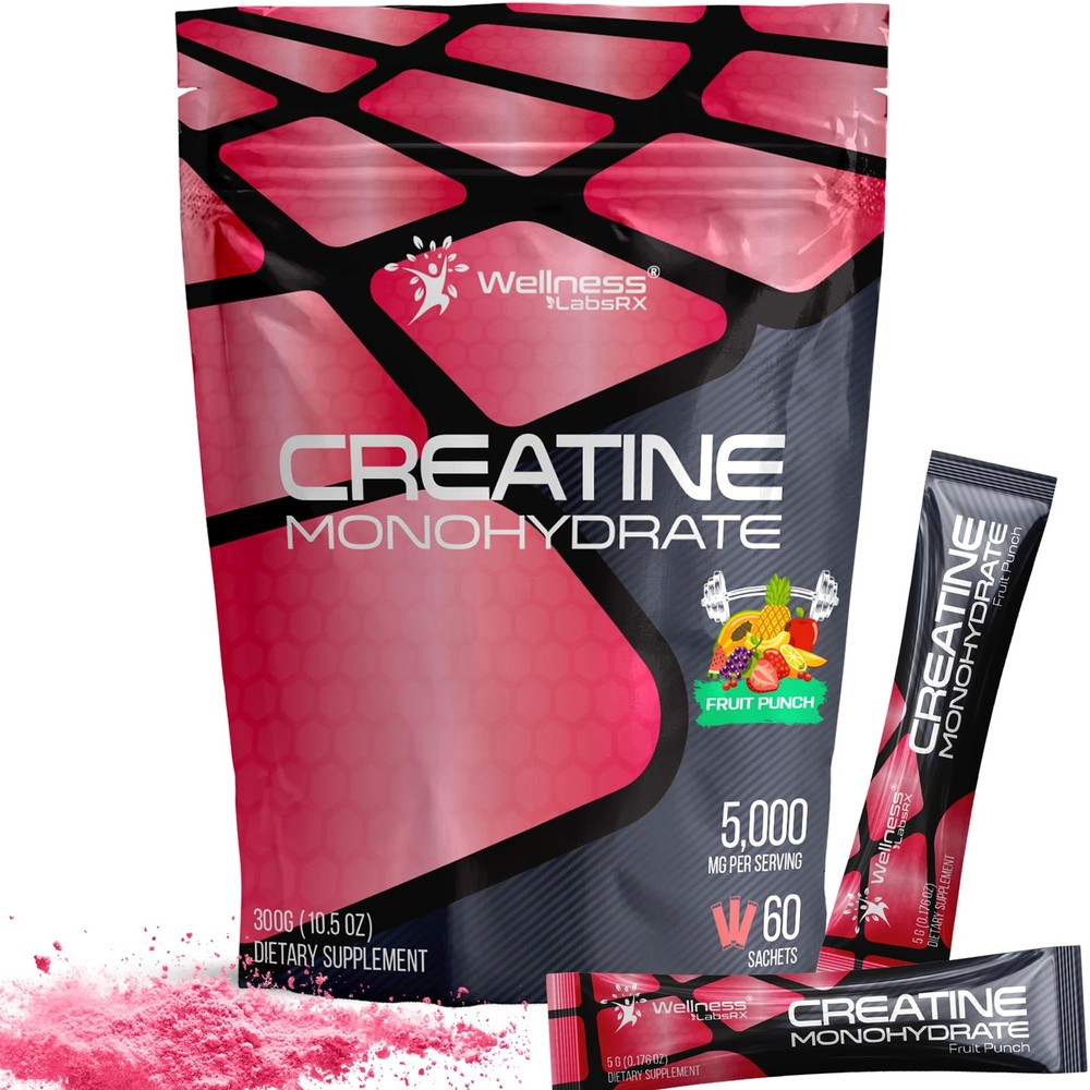 WELLNESS LABSRX Creatine Monohydrate Powder Sachets 300g – Fruit Punch Flavor…