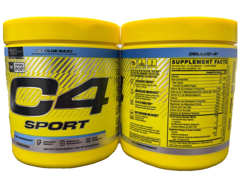 Lot of 2 C4 Sport Pre-Workout Icy Blue Razz 8.6 oz 40 Servings 20 Ea Exp 11/2027