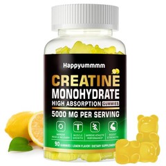 HAPPYUMMMM Creatine Monohydrate 5000mg Gummies, (Lemon), 90 Count