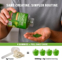 Creatine Monohydrate Gummies Sugar Free 5000mg 5g Per Serving Sour Green Apple