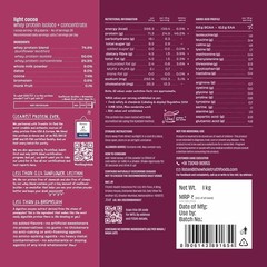 The Whole Truth Whey Protein Isolate+Concentrate Light Cocoa 1 kg Easy to Digest