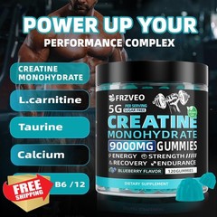 Creatine Monohydrate Gummies 9000mg for Men and Women, Potent Creatine Supple…