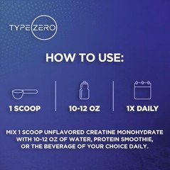 Type Zero Creatine Monohydrate Unflavored 1 KG 5000mg 5g Per Serving Microniz…
