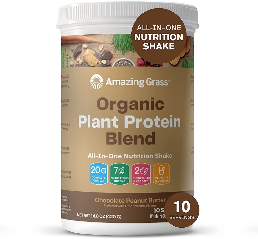 Amazing Grass Organic Plant Protein – NO SUGAR -10 Serv- Chocolate Peanut Butter