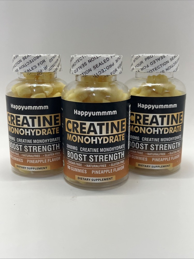 3x Happyummmm Creatine Monohydrate 90ct (270 Total) 5000MG, Pineapple, Exp 09/26