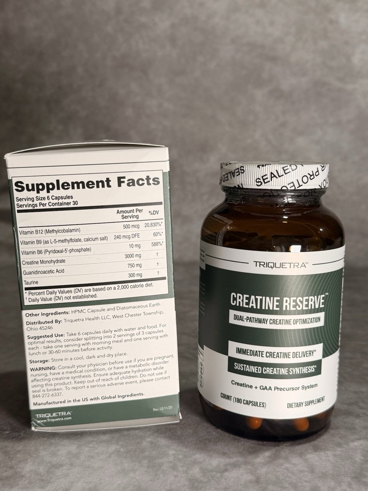 Triquetra Creatine Reserve Dual-Pathway Capsules Creatine Monohydrate 180 Count