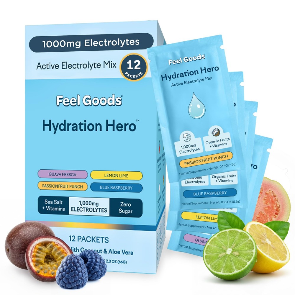 Feel Goods Hydration Hero Variety Pack, Sugar-Free Electrolyte Powder Packets –
