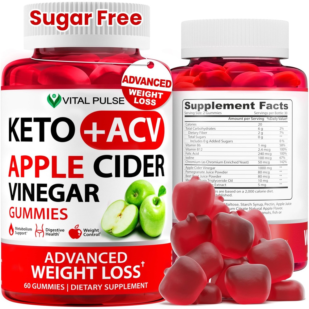 Keto ACV Gummies Advanced Weight Loss – Sugar Free 60 Gummies, Green Apple