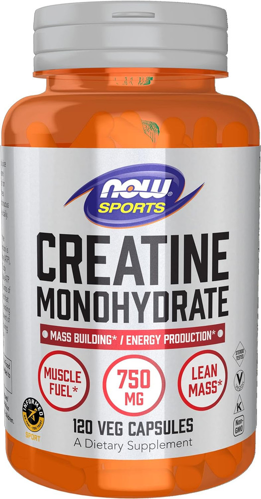 NOW Sports Creatine Monohydrate 750mg, Mass Building, Energy Production Capsules