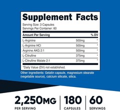 Nitric Oxide Booster Capsules 2250mg 180 Count Vascular Health Support