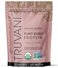 Truvani Organic Non-GMO Plant-Based Protein Powder, Vanilla Chai, 20 Servings
