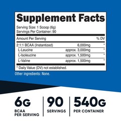 Nutricost BCAA Powder 90 Servings (3 Pack) – Unflavored – 6000mg Per Serv