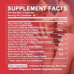 Maca Capsules 8050mg | 60 Caps | Red, Yellow, Black Maca | Ginseng, Tribulus