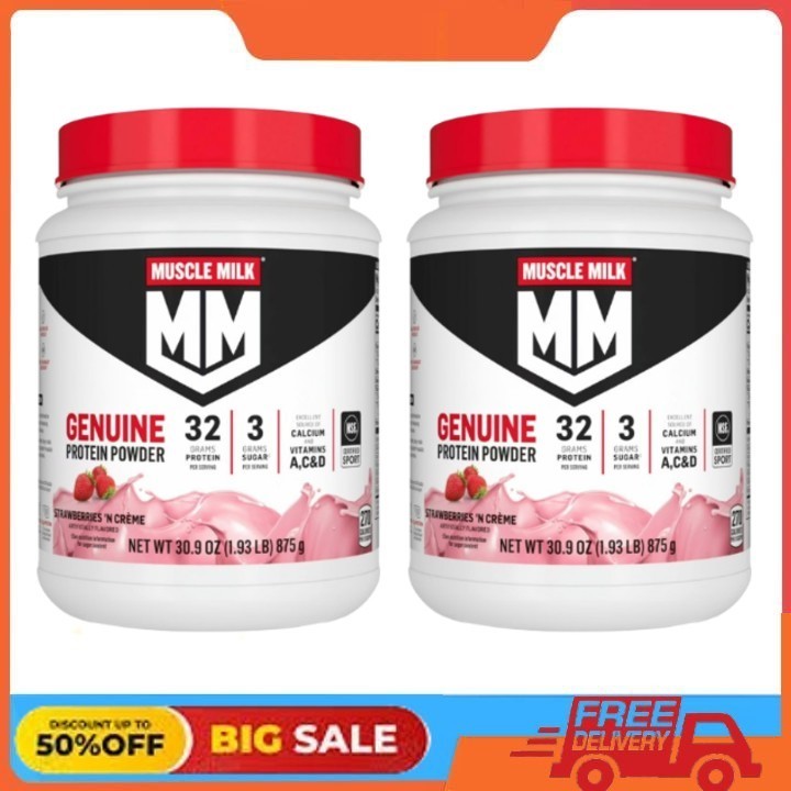 2 Packs Muscle Milk Genuine Protein Powder, Vanilla, 32g Protein, 1.9lb, 30.9oz