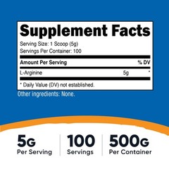 Nutricost L-Arginine (500 Grams) – Pure L-Arginine Powder – 5000mg Per Serving