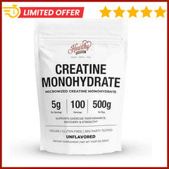 HEARTHY FOODS Creatine Monohydrate Micronized Powder 500G – 100 Servings, 5000mg