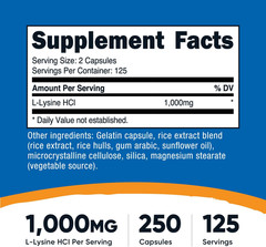 Nutricost L-Lysine 1000Mg, 250 Capsules – 500Mg per Cap, Gluten Free, Non-Gmo