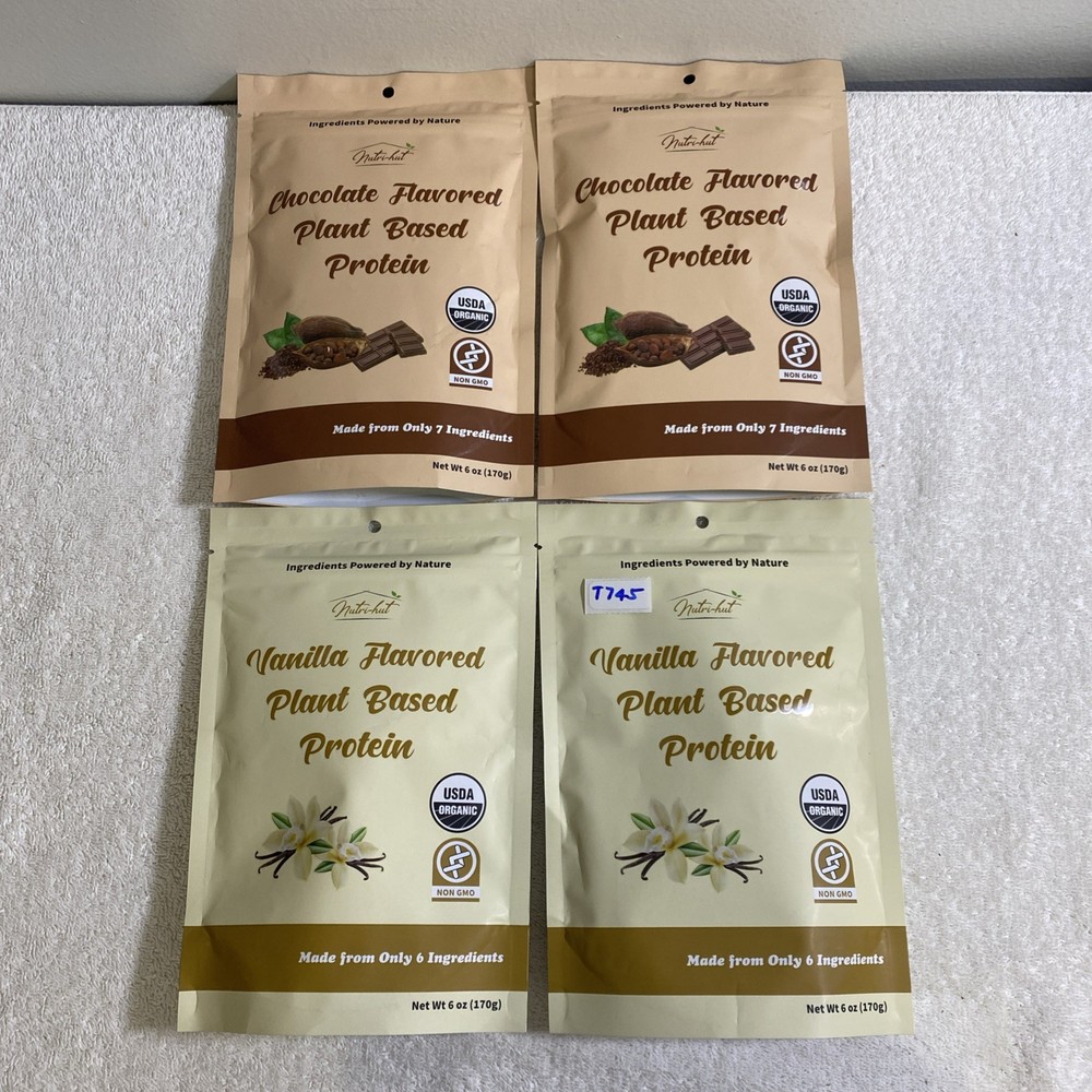 Lot Of 4, Nutri Hut, Plant Based Protein Powder, 6 oz Each Vanilla & Cho, (T745