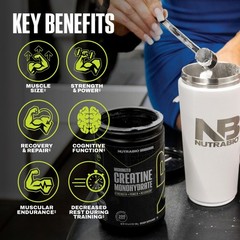 NutraBio Pure Micronized Creatine Monohydrate Powder Supplement, 500g, White