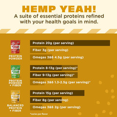 Hemp Yeah Balanced Protein and Fiber Powder, Unsweetened, 16Oz, with 15G Protein