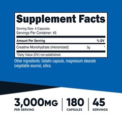 Nutricost Creatine Monohydrate 3,000mg, 180 Capsules (750mg Per Capsule)