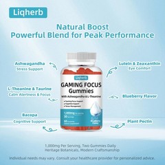 Focus Gummy for Gaming: with L-Theanine, Ashwagandha & Taurine, , Energy & Fo…