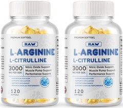 L-Arginine L-Citrulline Nitric Oxide Booster 3000mg, 240 Softgels, 120 Servings