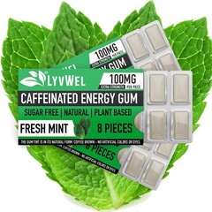 Natural Energy 100mg Caffeine Mint 3 Packs (24 pcs) Run Jog Work Out Fitness Gum