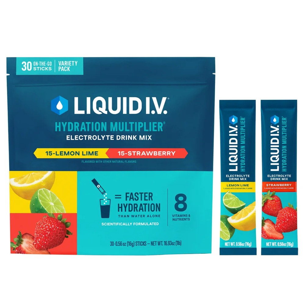 Liquid I.V. Hydration Multiplier 30 Sticks Lemon Lime Strawberry Variety Pack