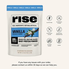 Rise Grass-Fed Whey Protein Vanilla – 25g Protein, No Artificial Ingredients, 2.