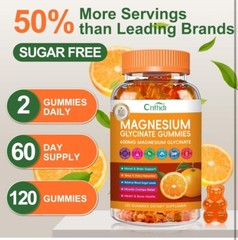 Magnesium Glycinate Gummies Orange 120 Gummies High Absorption, Diet Sup 600mg