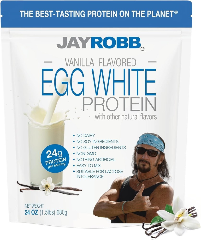 JAYROBB Vanilla Egg White Protein Powder, Low Carb, 1.5 Pound (Pack of 1)