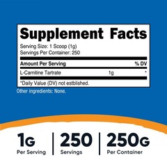 Nutricost L-Carnitine Tartrate Powder (250 Grams) – 1 Gram per Serving