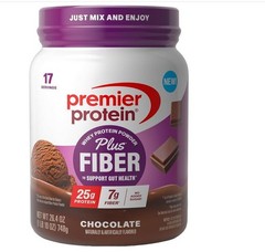 Premier Protein Powder Plus Fiber, Chocolate 17 Servings