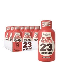 12 PACK Pure Genius Strawberry Guava Protein Shots 23g KETO Gluten & Sugar Free