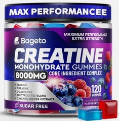 Bageto CREATINE Monohydrate Gummies 8000mg Raspberry Blueberry 120 Exp 8/27