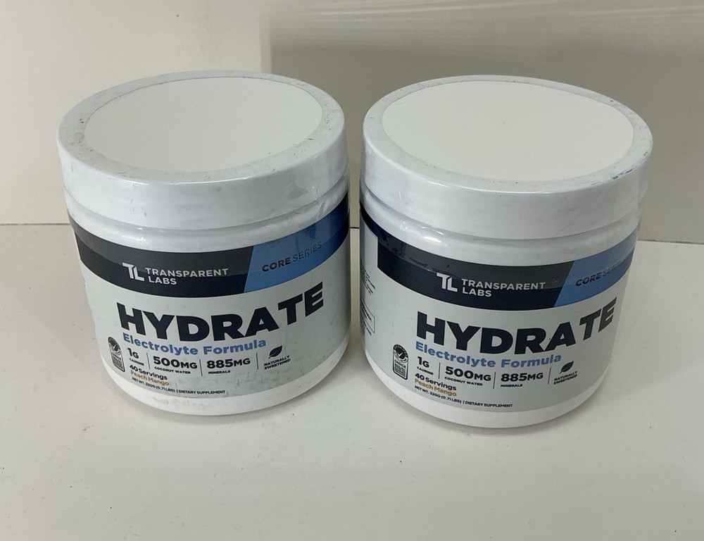 2x Transparent Labs Hydrate Electrolyte Formula Peach Mango 0.69 lbs- 40 Serv