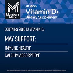 Member’s Mark Vitamin D3, 50 mcg, Dietary Supplement ( 400 ct ) Choose Your Pac