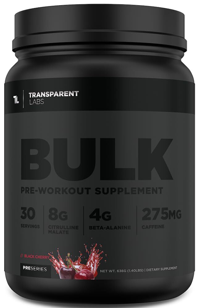 Transparent Labs Bulk Black Pre Workout 30 Servings Energy Strength Focus Pump