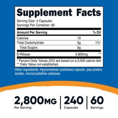 Nutricost D-Ribose 2800mg, 240 Capsules – Vegetarian Caps, Non-GMO, Gluten Free