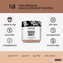 NAKED Chocolate Whey 1LB – All Natural Grass Fed 1 Pound (Pack of 1)