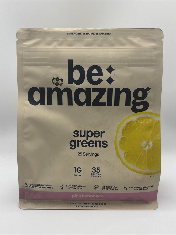 Beam BE AMAZING SUPER GREENS 11 oz Size (25 Serv) Natural Pink Lemon BB 06/27